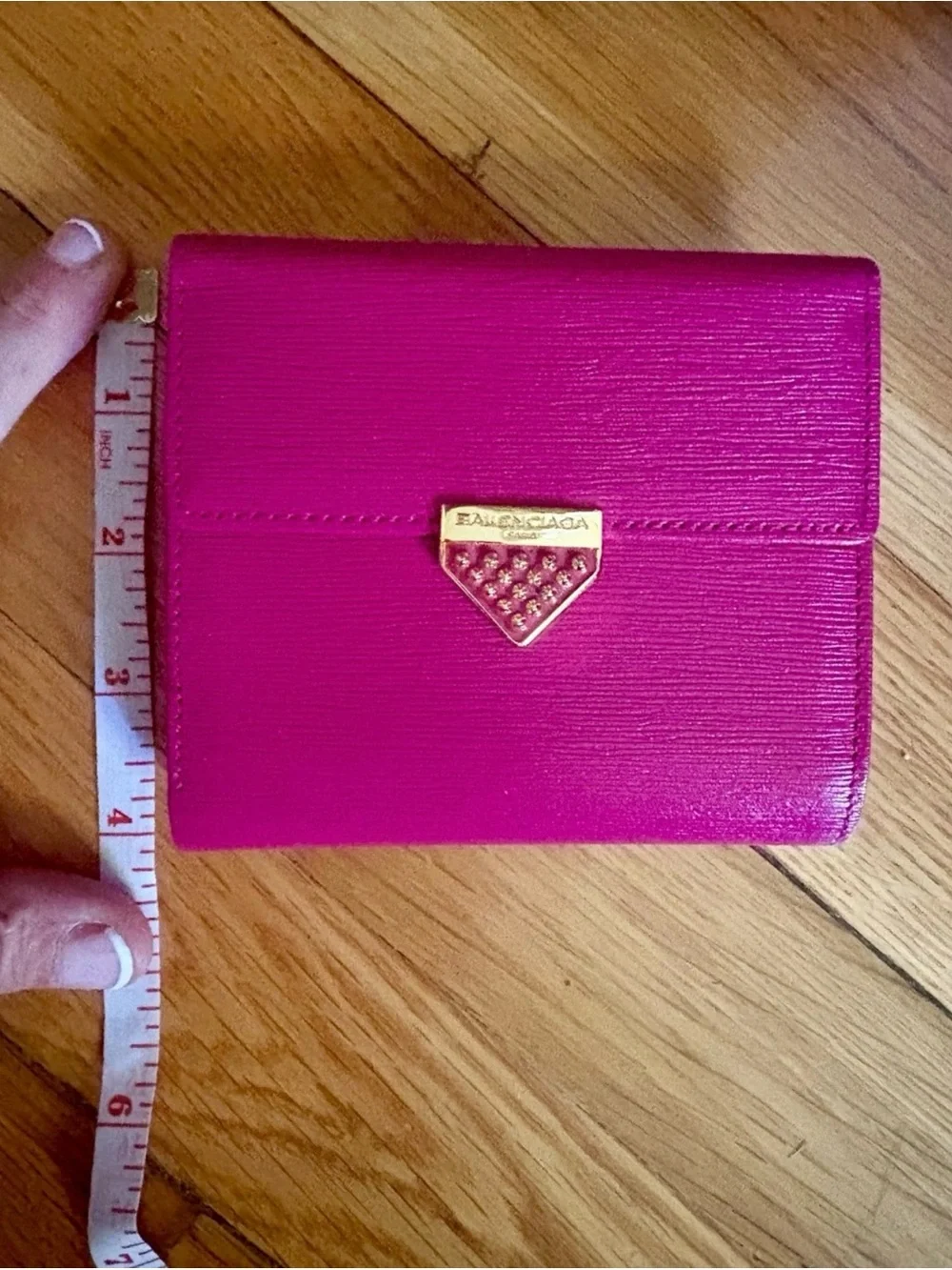 Balenciaga Hot Pink Leather Envelope Clutch with Gold Triangle Logo